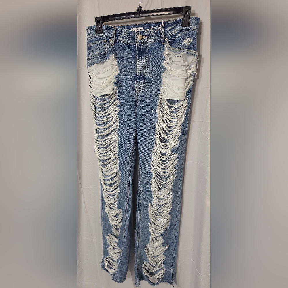Good American Ripped Blue Straight Leg Jeans